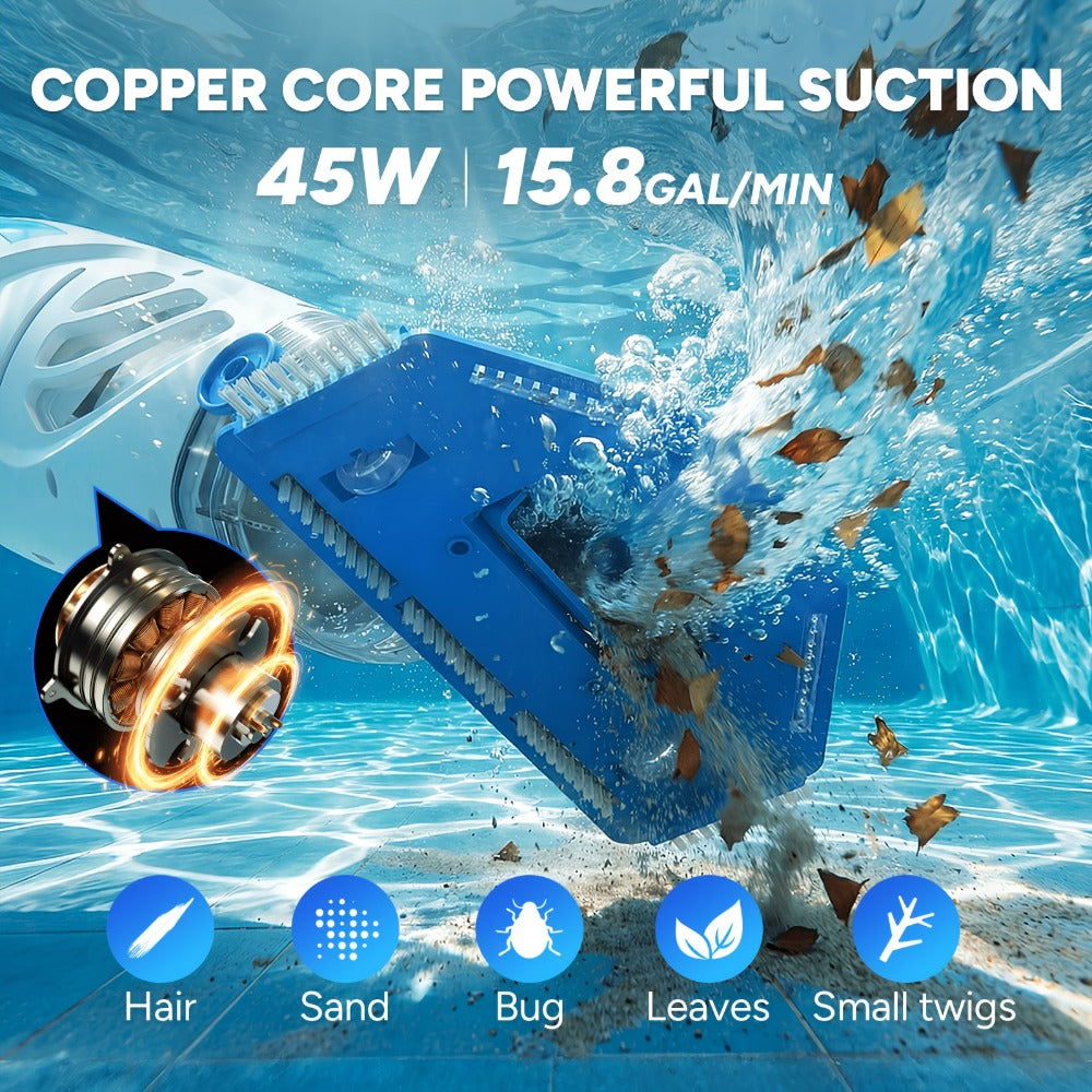 Cordless Pool Vacuum Cleaner 15.8 GPM Suction, 60-Min Runtime, Telescopic Pole for Entryways, Bedrooms and Living Spaces