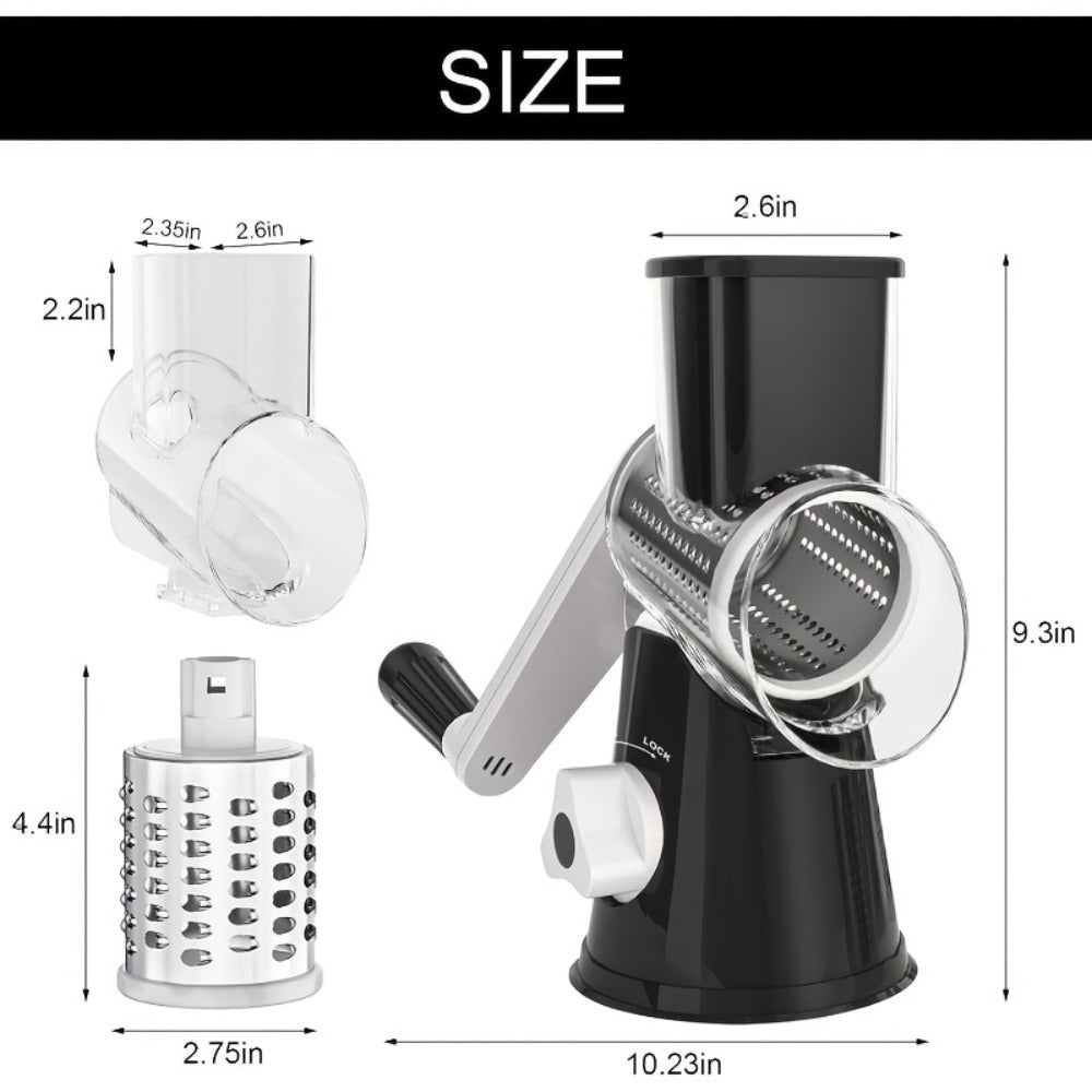 Rotary Cheese Grater with Hand Crank, 3 Interchangeable Blades for Cheese, Vegetables & Nuts, Suction Base