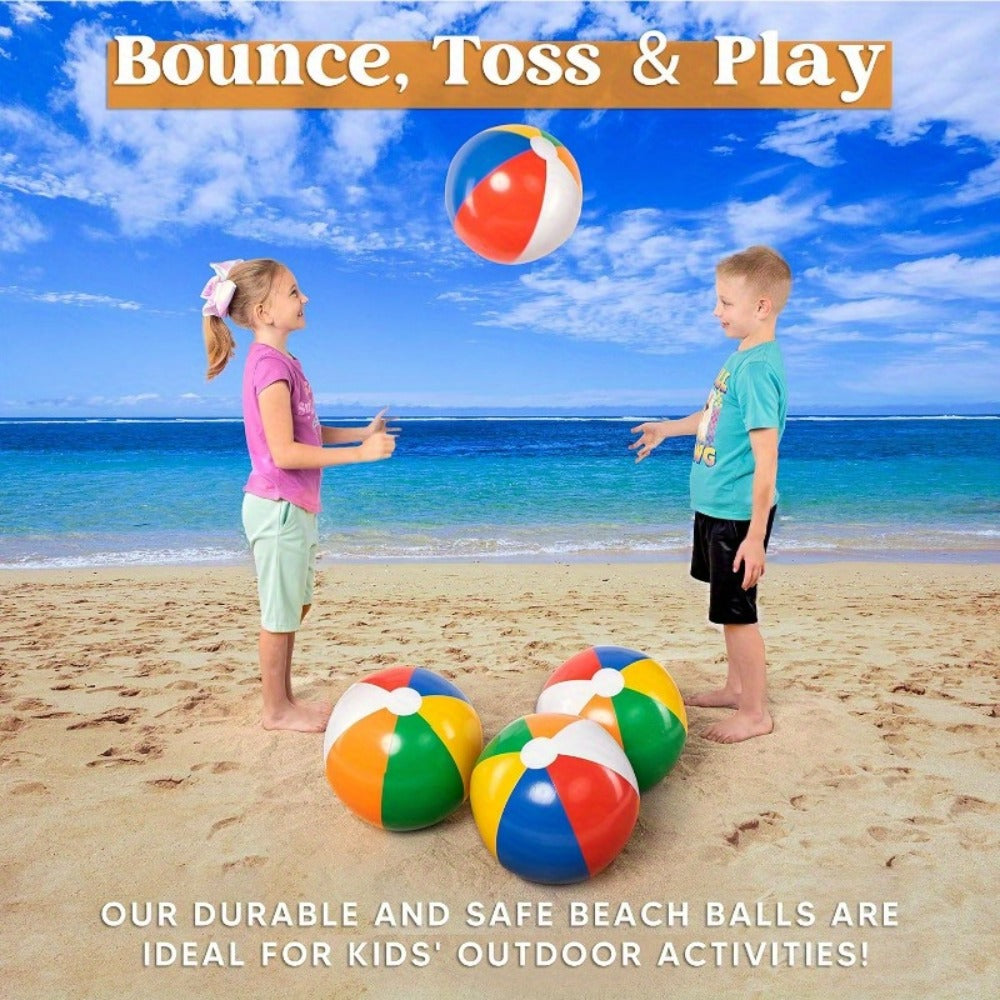 Rainbow Beach Balls 4-Pack 20 Inch, Large Inflatable Beach Ball Set for Pool Party Decorations