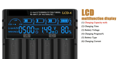 18650 Battery Charger with LCD Display, Universal Smart Charger for 3.7V & 1.2V Rechargeable Batteries