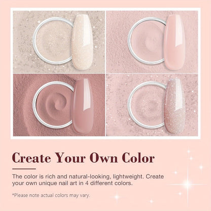 Dip Powder Nail Kit with NOCIS Label, Four Nude Blush Shimmer Powders, Three 10ml Liquids and Four Tools