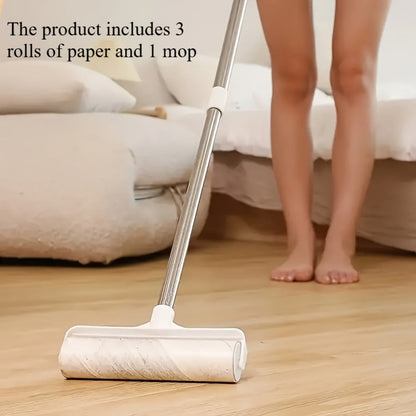 Pet Hair Remover Roller Mop Set 4pcs Lint Roller Long Handle with 3 Refill Rolls Retractable Cat Dog Hair Removal for Floor Sofa Carpet