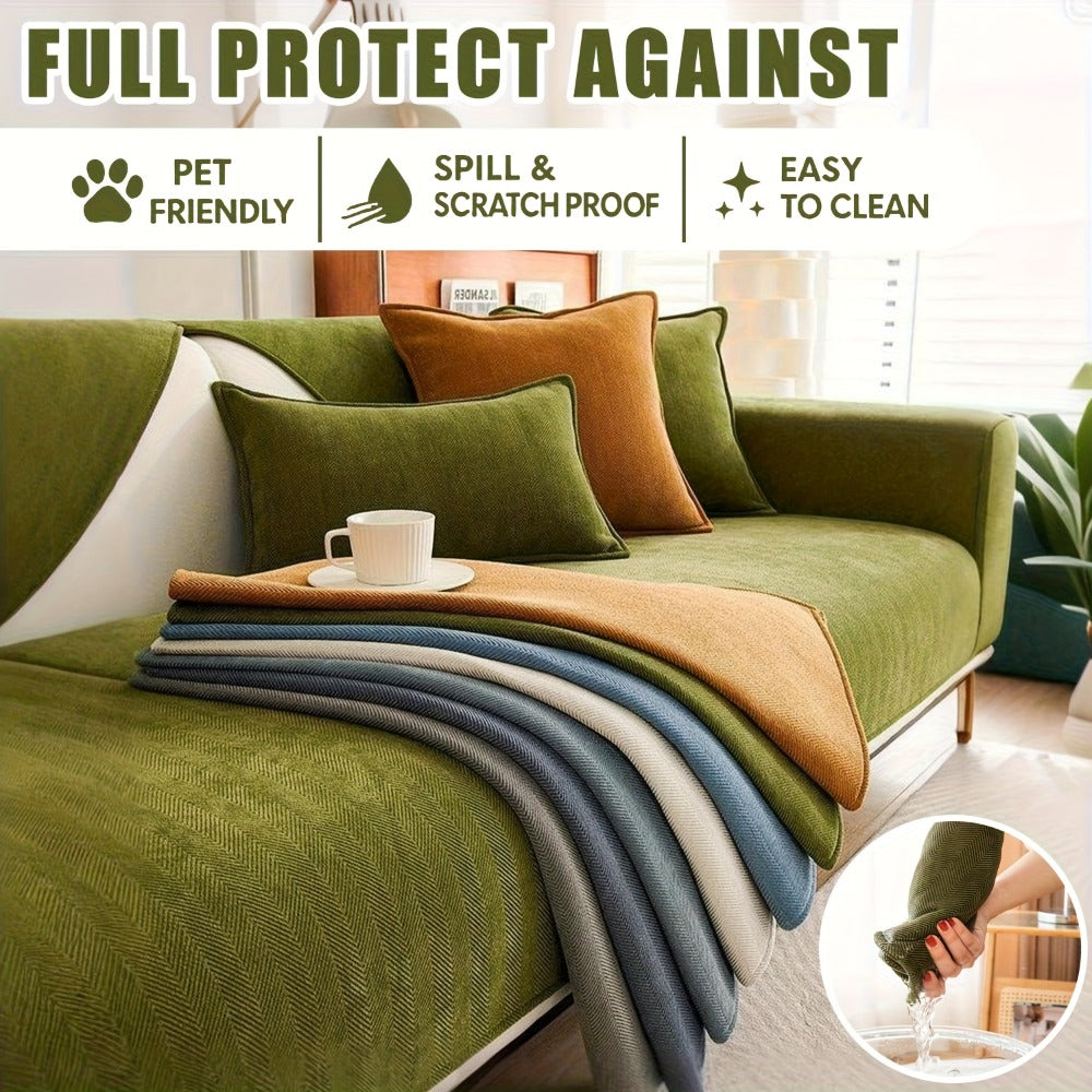Sofa Cover Ribbed Chenille Stretch Panels for 1 to 4 Seats, Armrests or Cushions with Model-Specific Size and Color Options