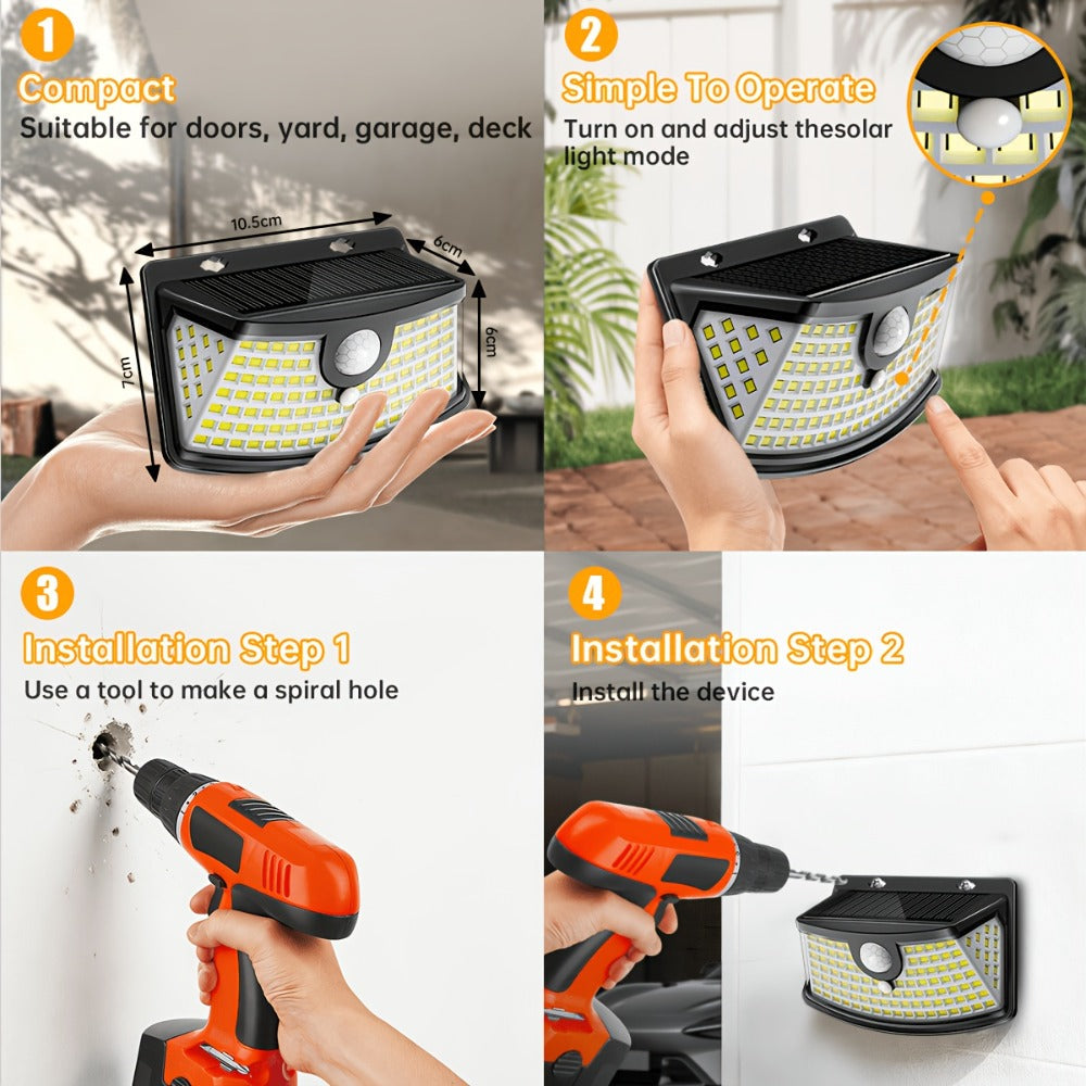 Solar Step Lights Outdoor 120 LED Motion Sensor, 270° Wide Angle Wall Light with 3 Modes, Solar Powered Stair Light for Pathway