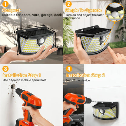 Solar Step Lights Outdoor 120 LED Motion Sensor, 270° Wide Angle Wall Light with 3 Modes, Solar Powered Stair Light for Pathway