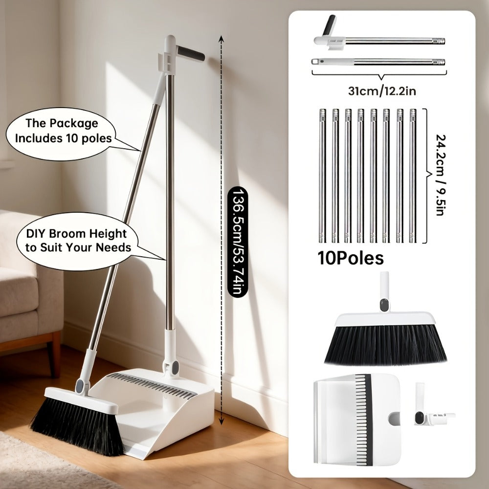Broom and Dustpan Set with Long Handle - 2-in-1 3-in-1 4-in-1 Foldable Broom Dustpan Combo with Floor Brush for Home Office Dorm Room
