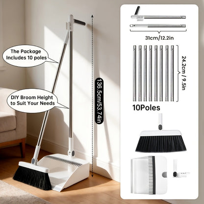 Broom and Dustpan Set with Long Handle - 2-in-1 3-in-1 4-in-1 Foldable Broom Dustpan Combo with Floor Brush for Home Office Dorm Room