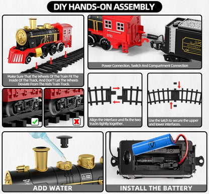 Christmas Train Set for Kids, 43PCS Electric Train Toy with Smoke, Lights & Sound, 6 Cars & 28 Tracks