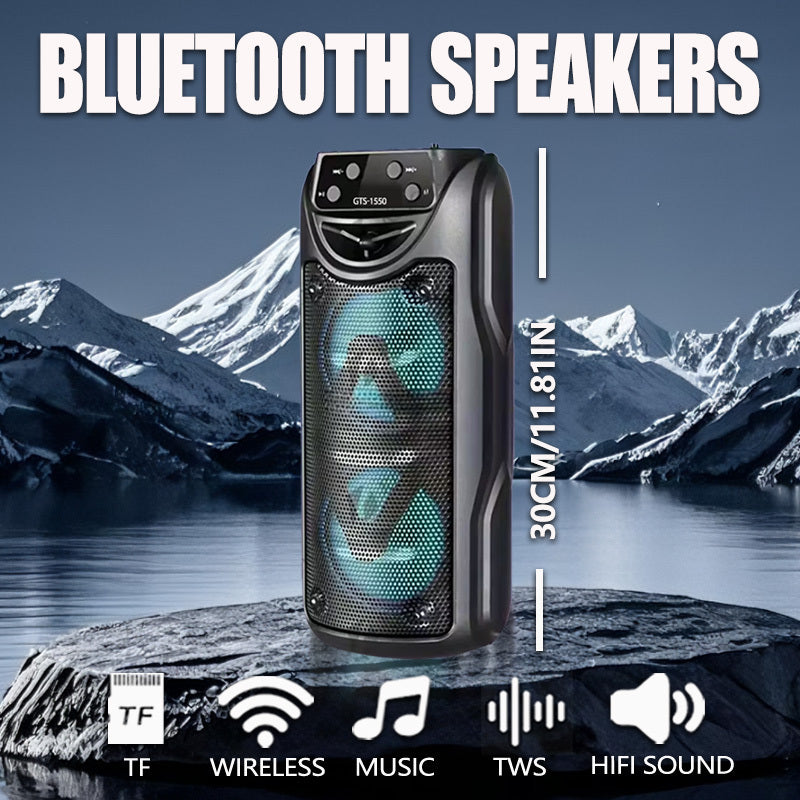 Portable Bluetooth Speaker 10-Inch Model with Dual 4-Inch Drivers, RGB Lights and FM Radio