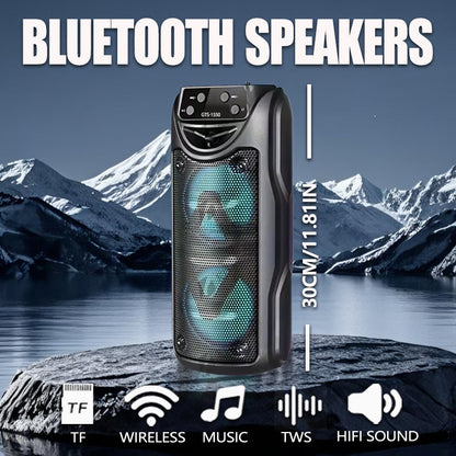 Portable Bluetooth Speaker 10-Inch Model with Dual 4-Inch Drivers, RGB Lights and FM Radio