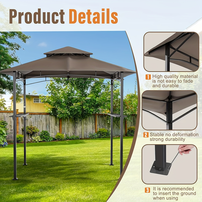 Grill Gazebo 8x5ft Double Tiered BBQ Canopy 8 Hooks Backyard Poolside for Grilling, Camping and Outdoor Meals