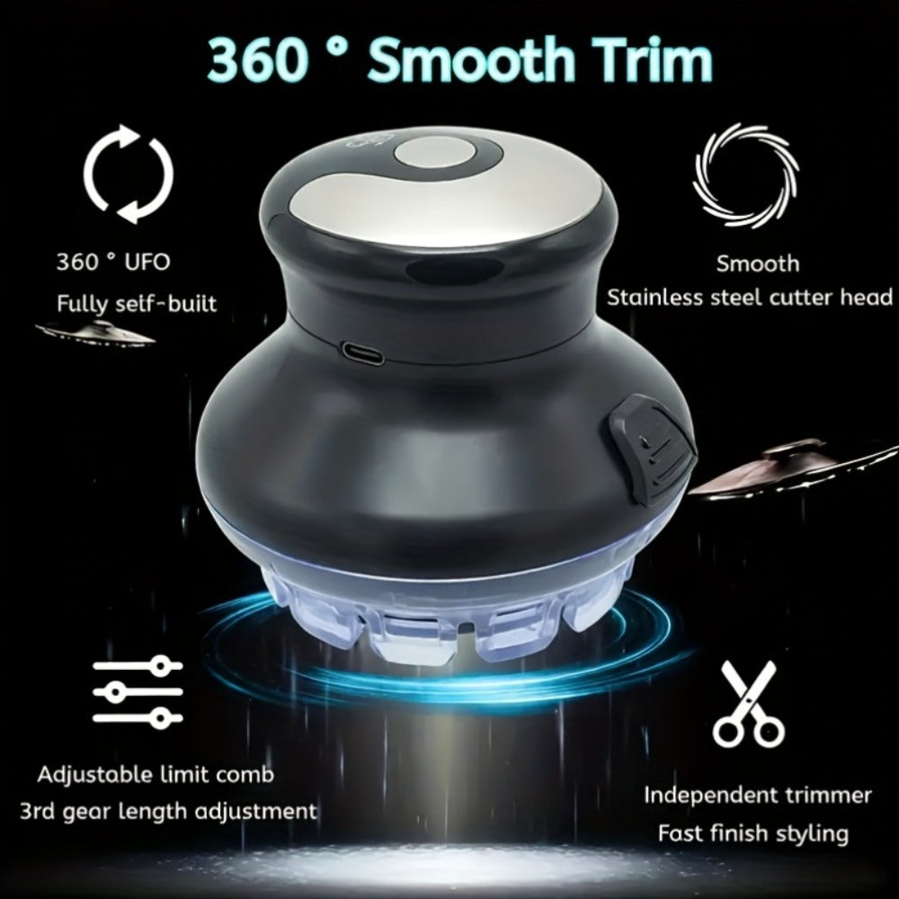Round Hair Clipper for Self-Haircuts with Four 3-12 mm Length Settings, Two Guide Rings, USB Cable and Cleaning Accessories
