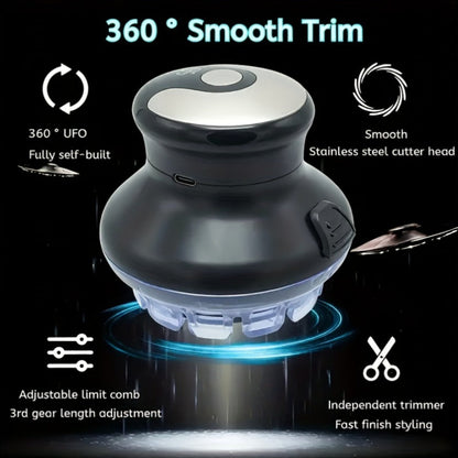 Round Hair Clipper for Self-Haircuts with Four 3-12 mm Length Settings, Two Guide Rings, USB Cable and Cleaning Accessories