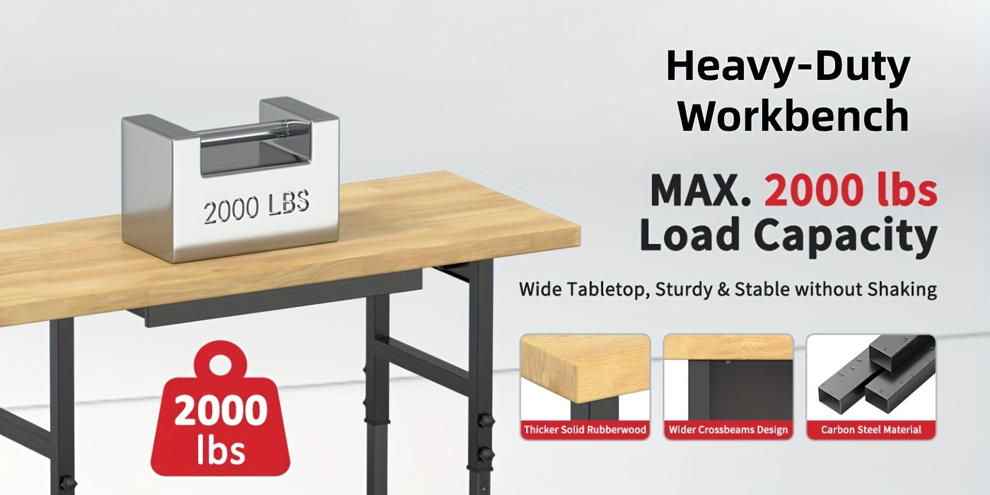 Wood-Top Rolling Workbench in 48, 60 or 70-Inch Lengths with Drawer and No-Drawer Checkout Options