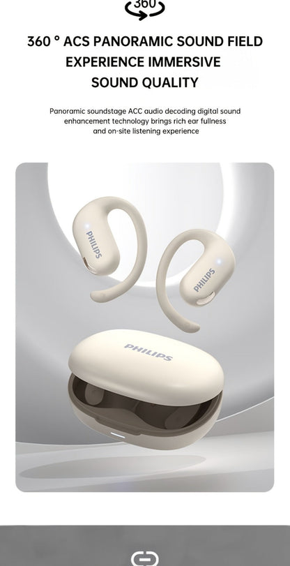Philips TAT2739 Open Air Earbuds Wireless Bluetooth 5.3 Ear Hook Headphones with Wireless Charging Case