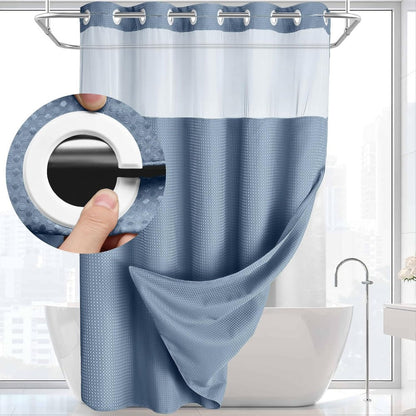 Waffle Shower Curtain with Liner Set Hookless Snap-In Double Layer Polyester Fabric Easy Clean for Bathroom Hotel Home Decor