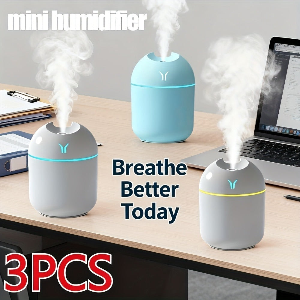Aroma Diffuser Humidifier USB Mini, 3 Pack Cool Mist with Color Night Light, Portable for Bedroom