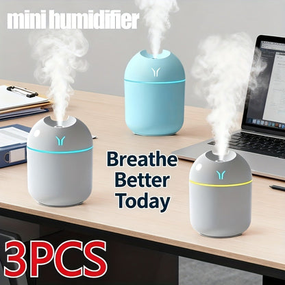 Aroma Diffuser Humidifier USB Mini, 3 Pack Cool Mist with Color Night Light, Portable for Bedroom