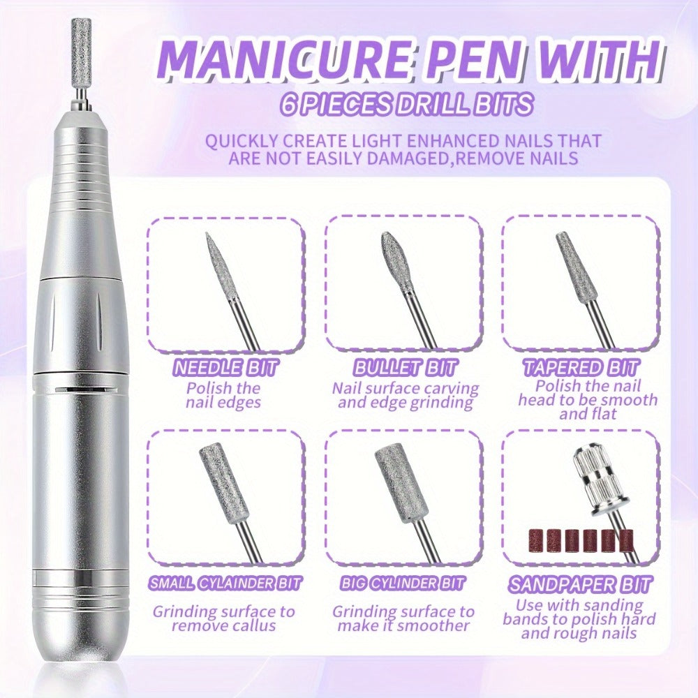 Electric Nail Drill 45000 RPM Rechargeable Kit with LCD Display and V6 Pink or White Options