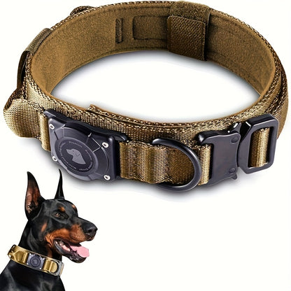 Tactical Dog Collar with AirTag Holder and Handle Adjustable Heavy Duty PC Case GPS Tracking Compatible for Medium Large Dogs M L XL 9