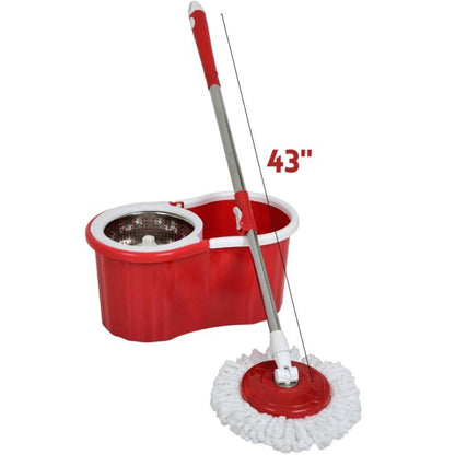 360 Spin Mop and Bucket Set with Wringer – Stainless Steel Extended Handle Spinning Mop Bucket System with Microfiber Mop Refills