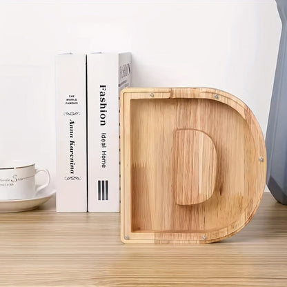 Personalized Wooden Piggy Bank for Kids – A-Z Alphabet Letter Initial Coin & Bill Savings Bank for Boys & Girls