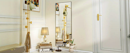 Full Length Mirror Floor Mirror with Stand, Aluminum Alloy Frame Full Body Mirror, Standing Hanging or Leaning Against Wall for Bedroom