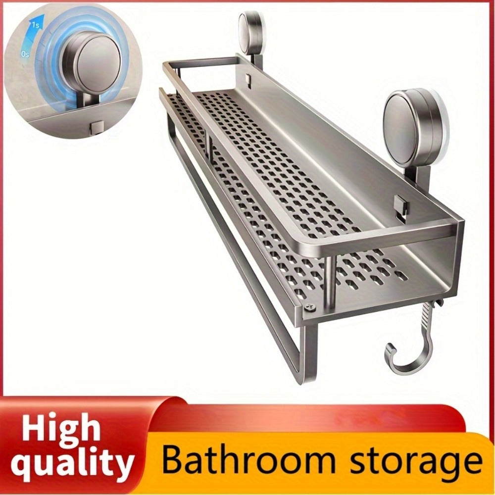 Shower Caddy Shelf Wall Mounted Suction Cup Rustproof Floating Bathroom Organizer Rack with Towel Hook for Shampoo Soap Accessories Space