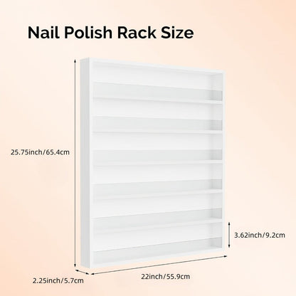 Wall Mount Nail Polish Rack 6 Tier Holds 120 Bottles with Acrylic Baffles – Large Nail Varnish Display Shelf Organizer for Salon Home White