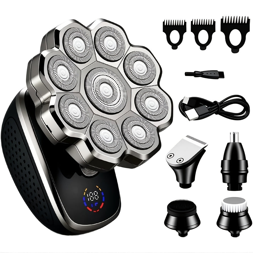 Electric Shaver 5-in-1 Bald-Head Grooming Tool with 7D or 9D Floating Heads and Magnetic Blade Options