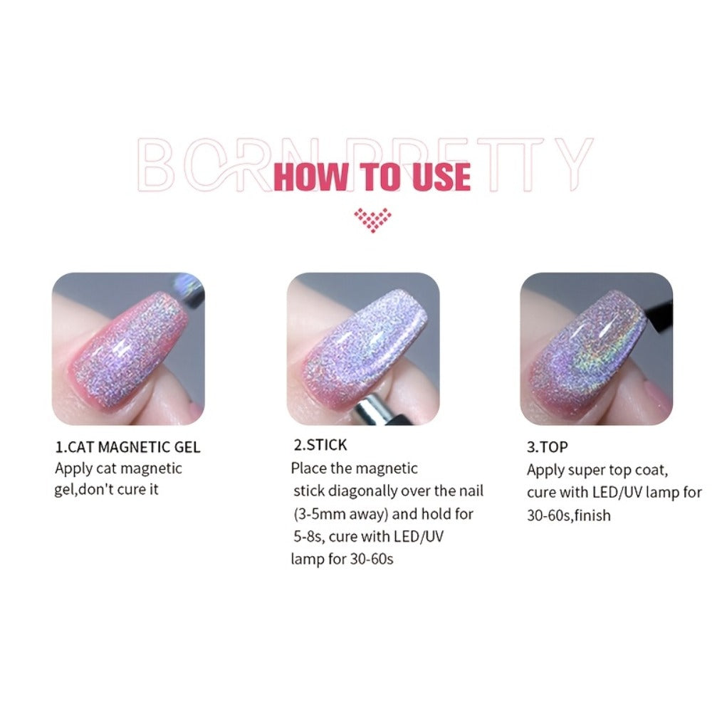 Gel Nail Polish BORN PRETTY MY45 Nude-Gold Magnetic Cat-Eye in 10ml with UV/LED Soak-Off Formula
