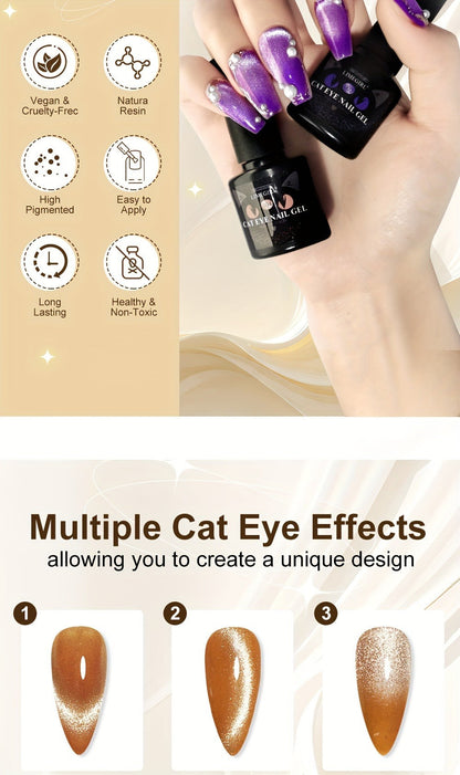Cat Eye Gel Polish 8ml Holographic Chameleon Flash – Magnetic Sand 3D Color-Shifting Semi-Permanent UV LED Gel Varnish for Salon & Home DIY
