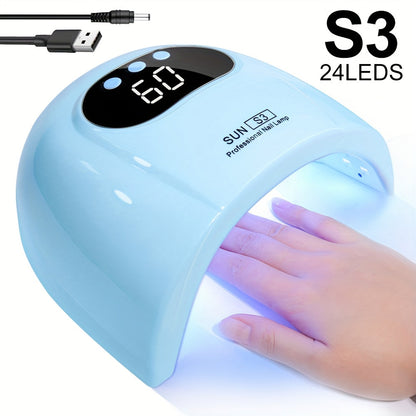 SUN S3 UV LED Nail Lamp with 24 Light Beads, 5V Input, Digital Display and Three Color Options