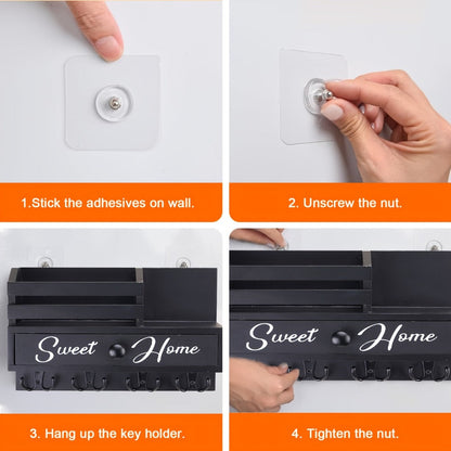 Key Holder for Wall with Drawer 8 Hooks, Rustic Wood Wall Mounted Key & Mail Organizer for Entryway