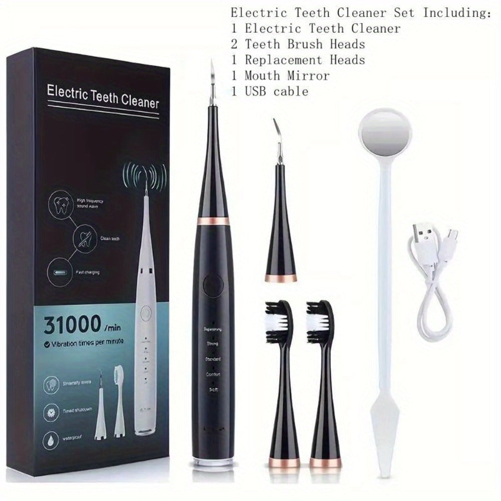 Electric Teeth Cleaner Kit USB Rechargeable, 5 Cleaning Modes Dental Scaler Plaque Tartar Remover Gum Health