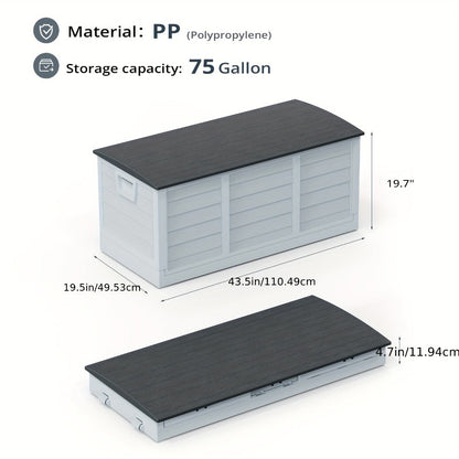 75 Gallon Deck Box with Wheels, 284L Resin Outdoor Storage Box Lockable Plastic Container for Patio