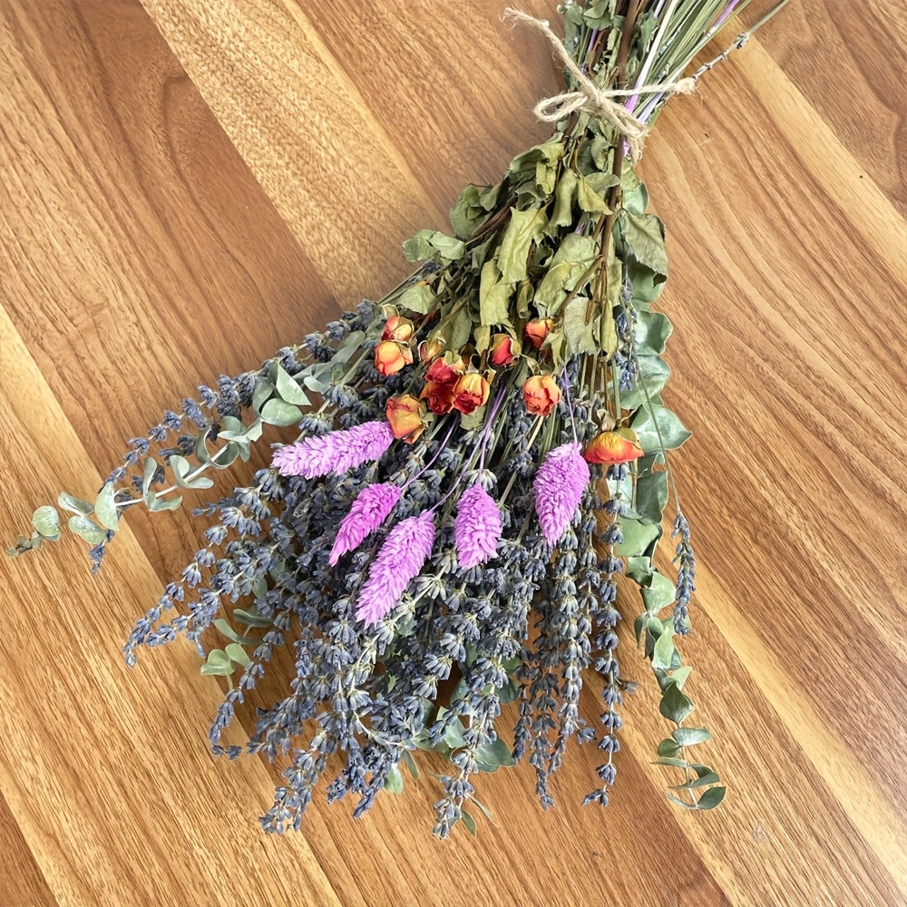 Mixed Lavender Bouquet with Eucalyptus, Dried Rose and Bunny Tails in Two Purple or Lilac Colorways