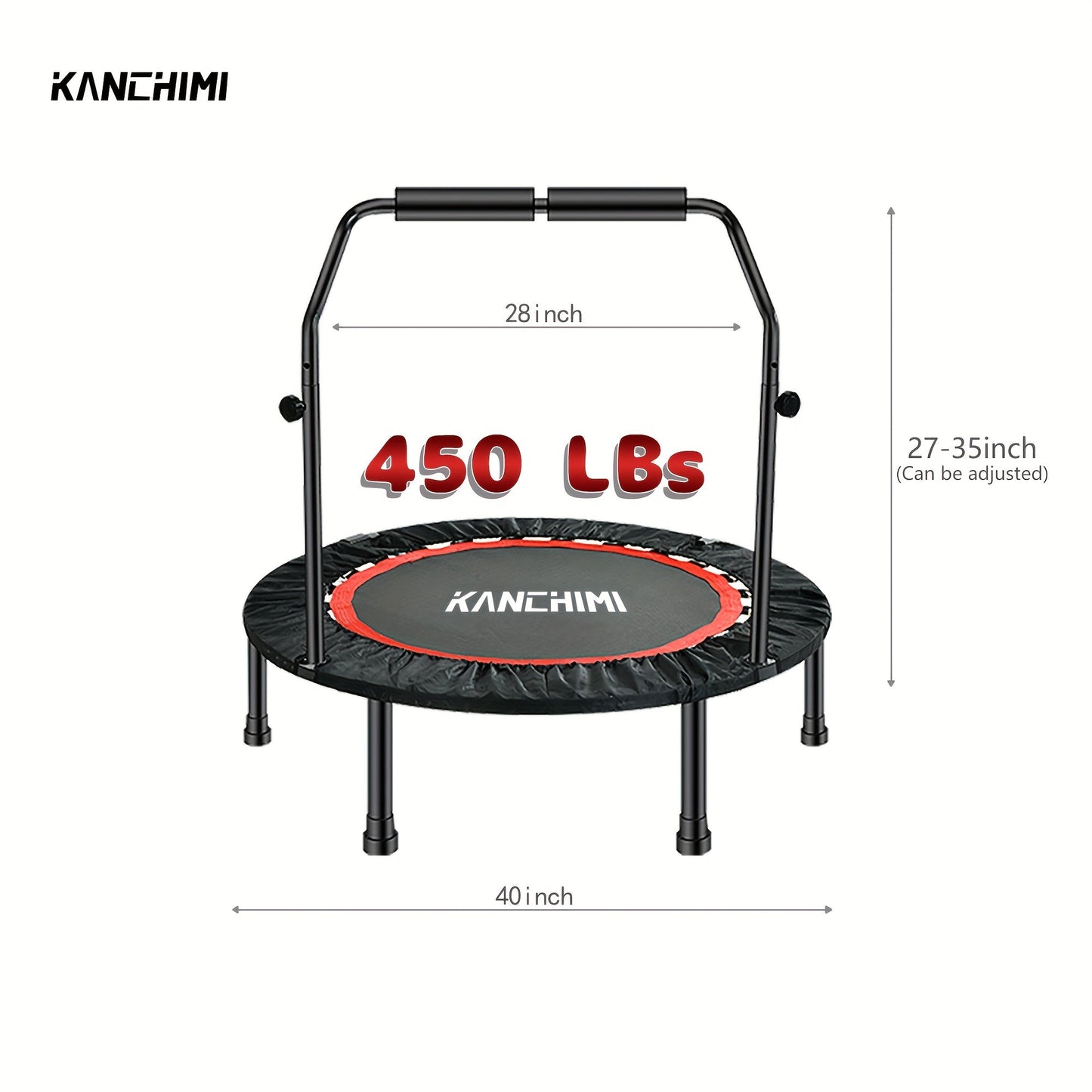 Foldable Mini Trampoline 40 Inch – Fitness Rebounder with Bungee Cords & U-Shape Foam Handle, 450 / 550 LBS Capacity