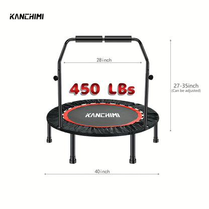 Foldable Mini Trampoline 40 Inch – Fitness Rebounder with Bungee Cords & U-Shape Foam Handle, 450 / 550 LBS Capacity