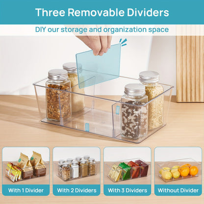 Clear Pantry Storage Bins Set of 8 with Dividers – Transparent Refrigerator Organizer Bins for Kitchen Cabinet, Pantry Organization