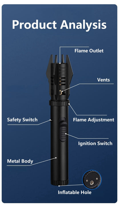 Windproof Turbo Torch Lighter 360 Degree Ignition Metal Jet Flame Lighter with Safety Lock for Grilling, Camping and Outdoor Meals