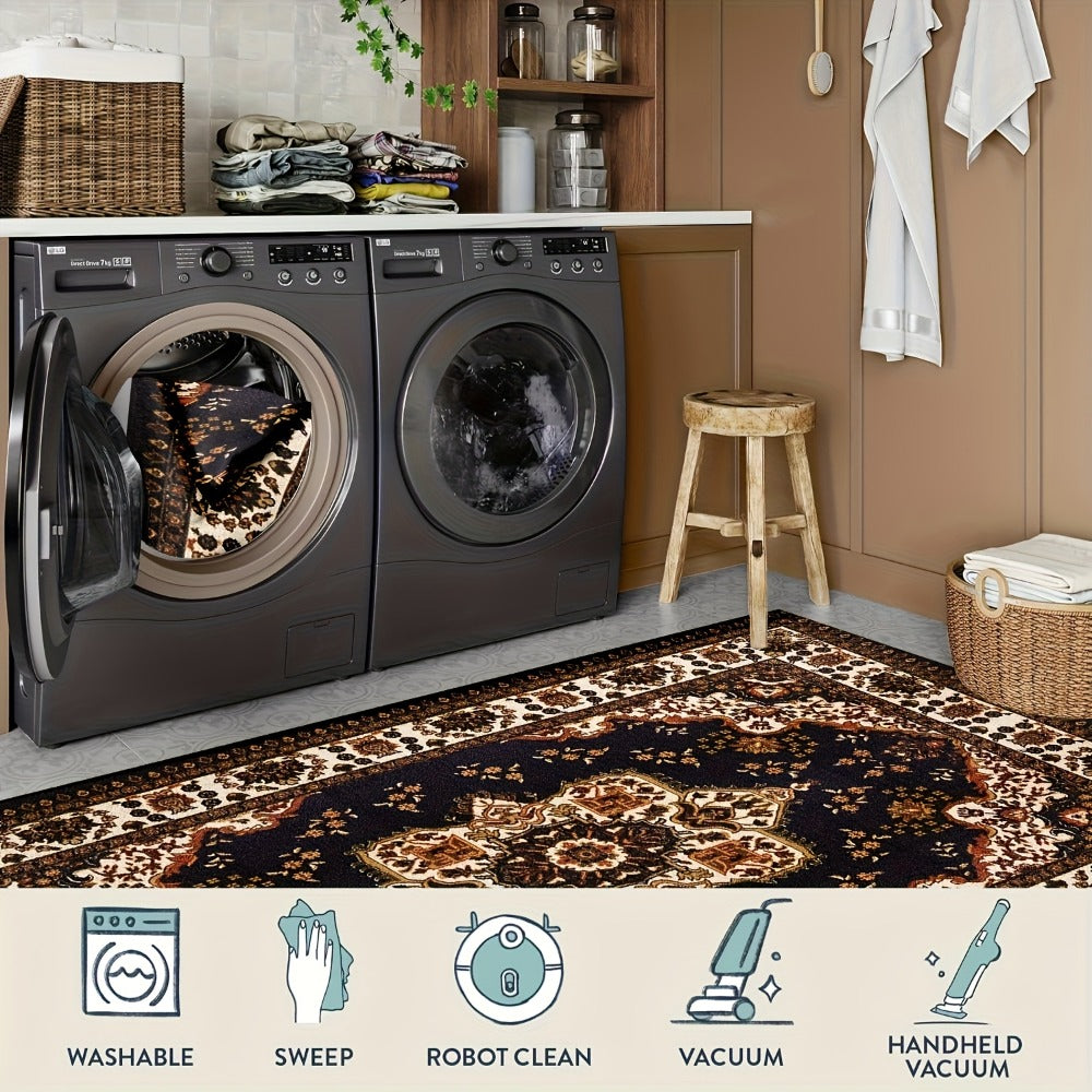 Bohemian Round Rug Large – Soft Non-Slip Machine Washable Vintage Area Rug for Living Room Bedroom Floor Decor