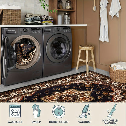 Bohemian Round Rug Large – Soft Non-Slip Machine Washable Vintage Area Rug for Living Room Bedroom Floor Decor