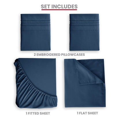 Bed Sheet Set Microfiber with Size-Dependent 3- or 4-Piece Contents and Six specified Bed Dimensions