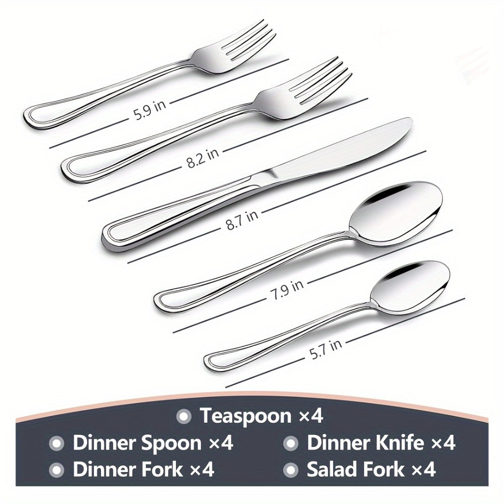 Stainless Steel Flatware Sets in 20–72 Piece Silver, Black or Gold Configurations with Exact Checkout Options