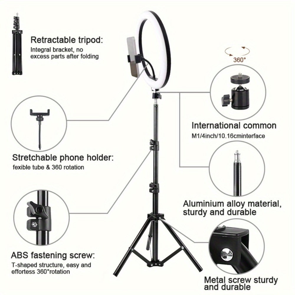 12-Inch USB Ring Light with Retractable Floor Tripod, Dual Phone Clips and Three-Color or RGB Options