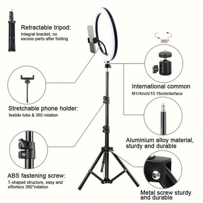 12-Inch USB Ring Light with Retractable Floor Tripod, Dual Phone Clips and Three-Color or RGB Options