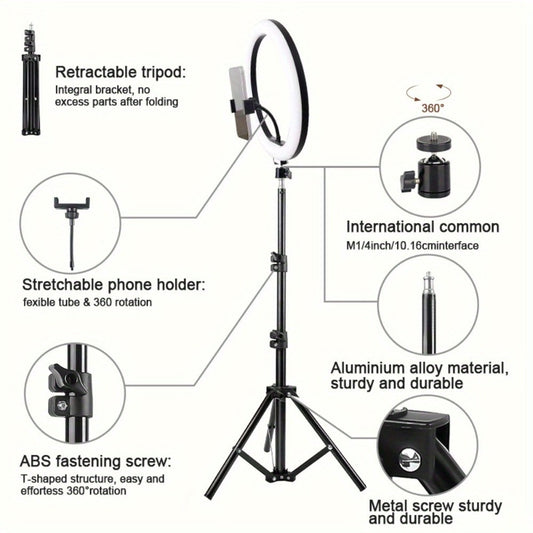 12-Inch USB Ring Light with Retractable Floor Tripod, Dual Phone Clips and Three-Color or RGB Options