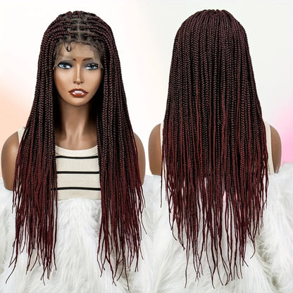 Thirty-Inch Box-Braid Wig with 360 Lace Cap and Four Black, Blonde, Burgundy or Auburn Options