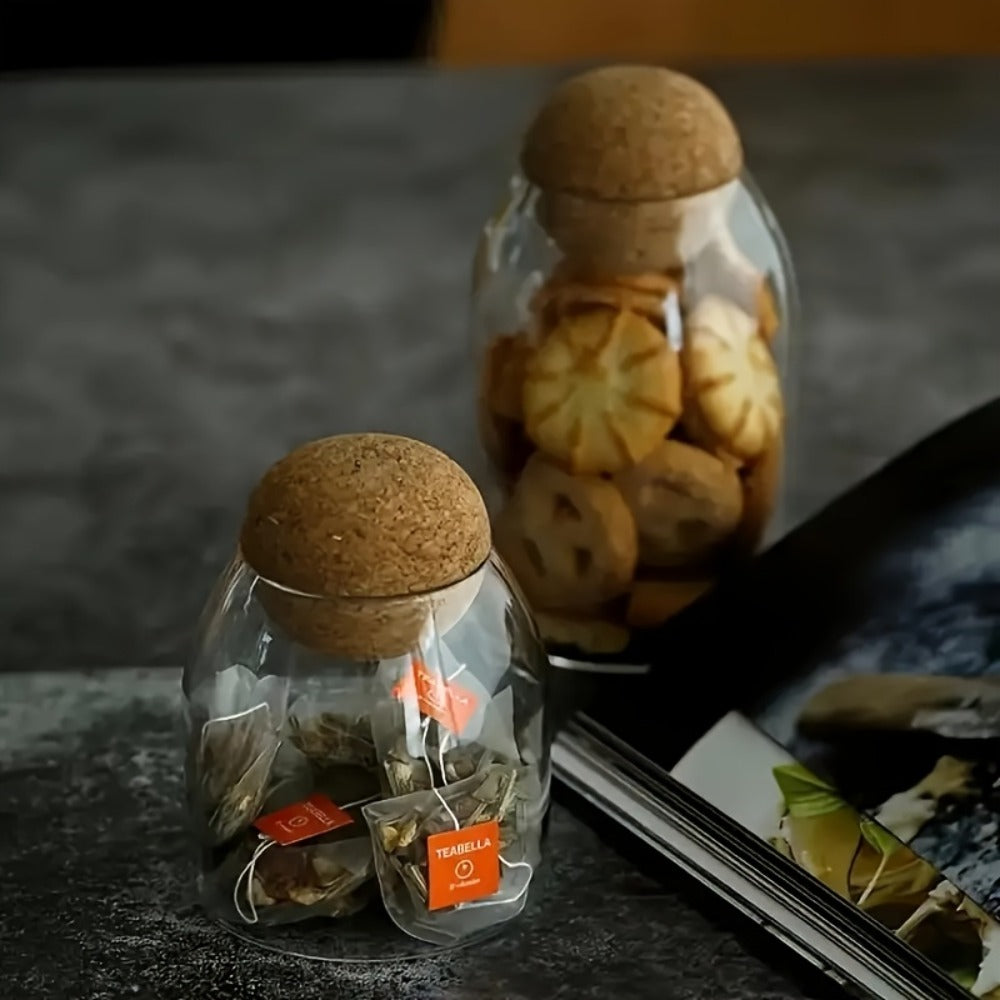Glass Storage Jars with Cork Lid Set of 3 | 17oz 500ml Airtight Glass Containers with Spherical Cork Stopper | Kitchen Organizer for Tea